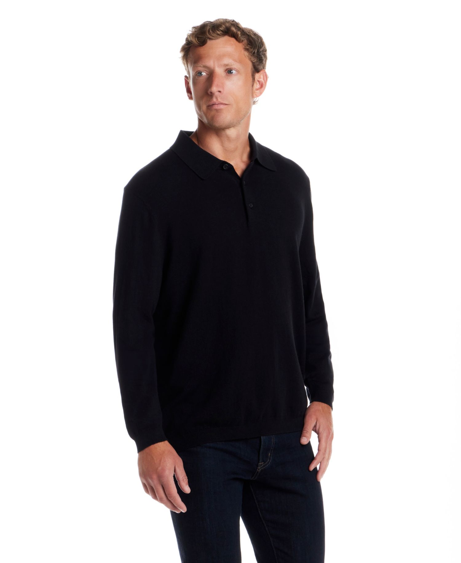 Men's Solid Cotton Cashmere Polo Sweater
