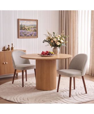 Wooden Dining Chair Set of 2 Upholstered Fabric, Curved Backrest Leveling Feet, Modern Kitchen Chairs