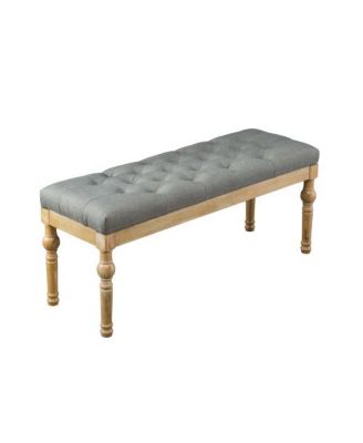 48" Linen Tufted Dining Bench - Solid Hardwood Turned Legs for Traditional Dining