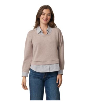Women's Twofer Striped Poplin Collar Long-Sleeve Blouse