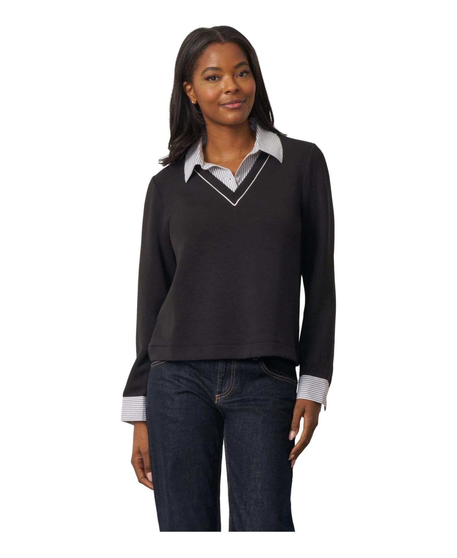 Women's Long-Sleeve Layered V-Neck Top