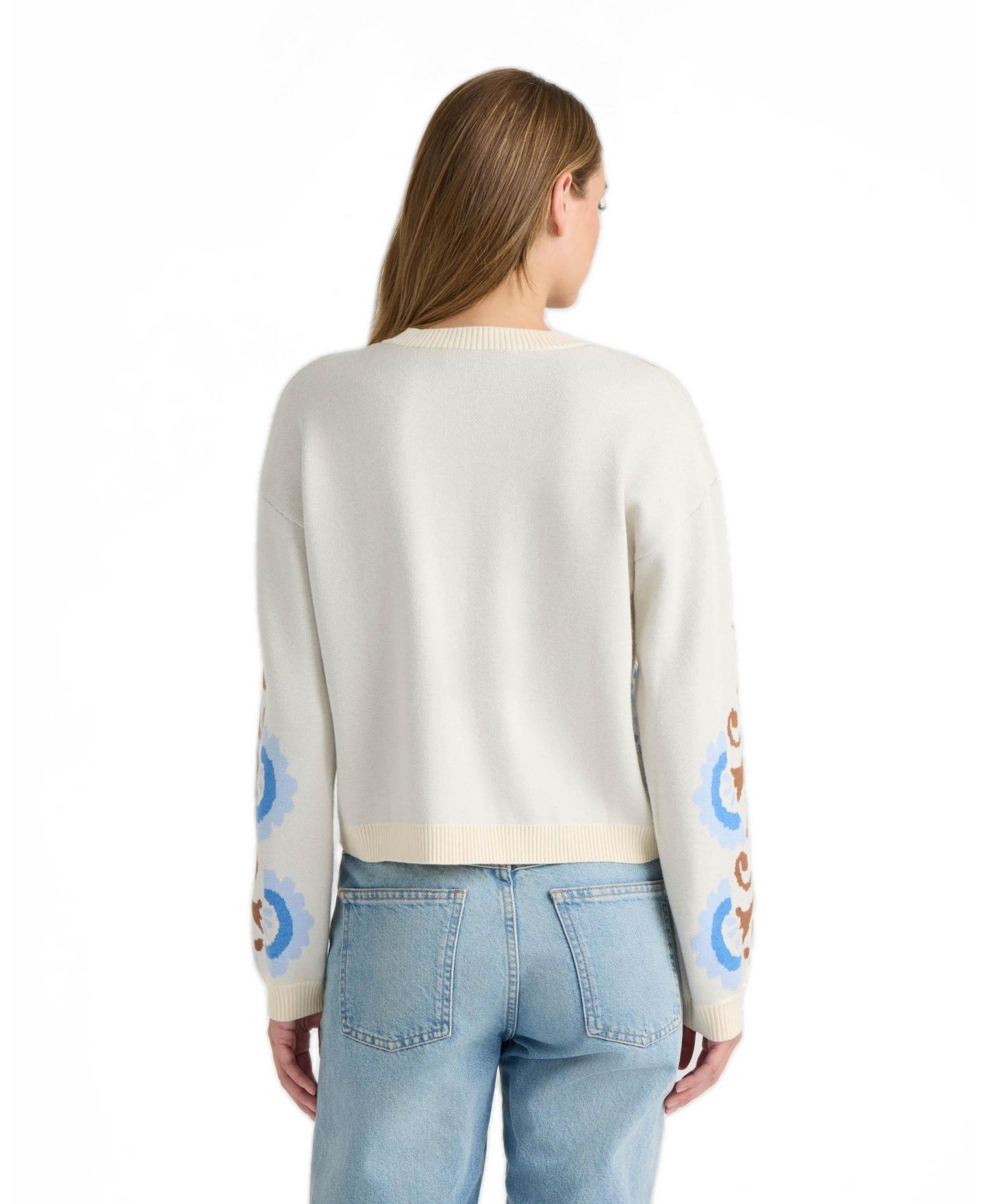 Женский свитер NVLT Jacquard Balloon-Sleeve Crewneck, цвет: Слоновая кость — фото 2