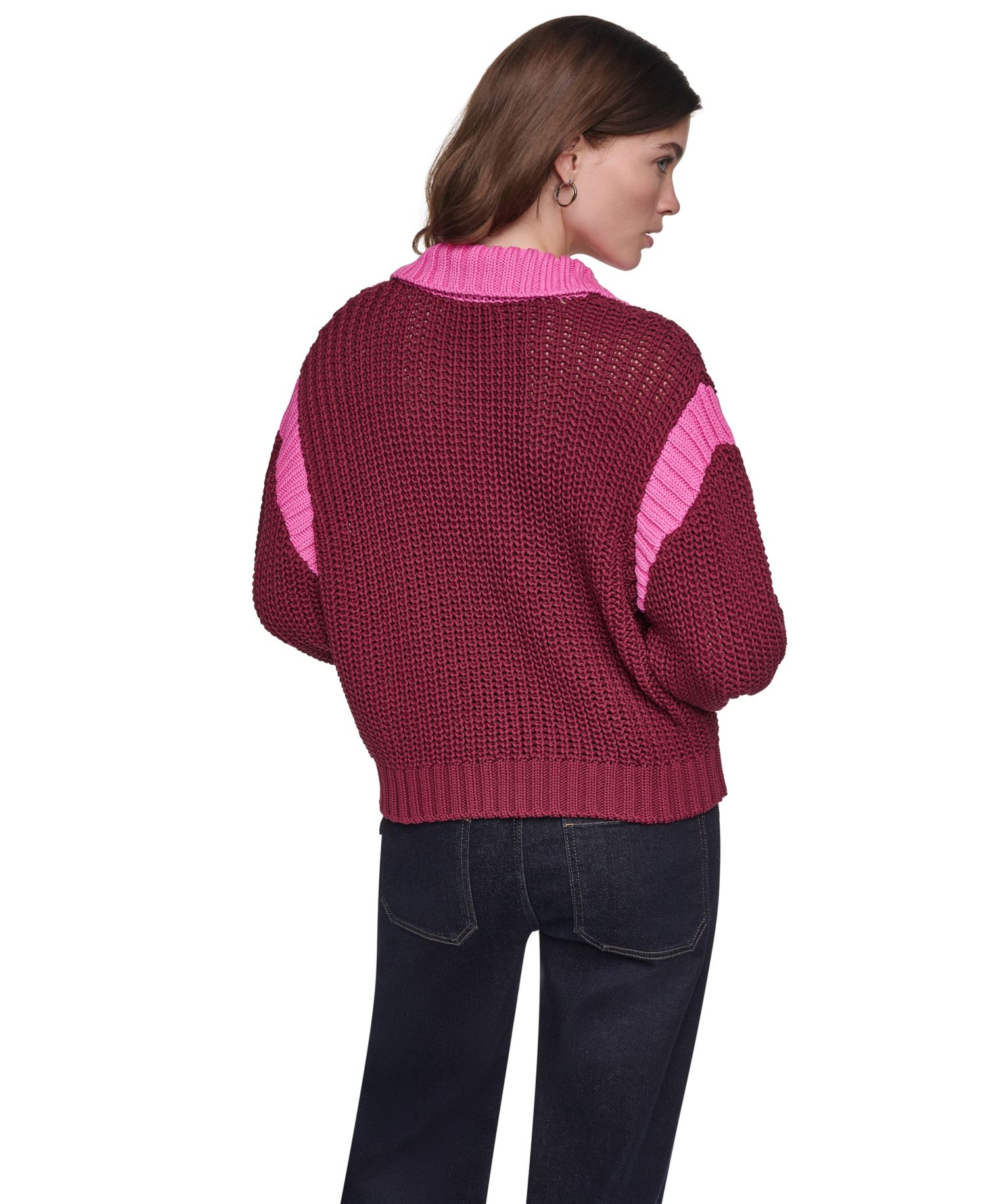 Women's Henley Colorblock Drop-Shoulder Sweater