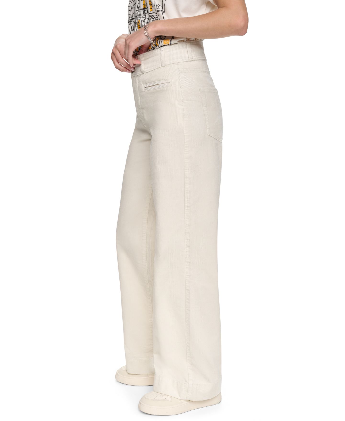 Женские брюки DKNY Jeans High-Rise Double-Button Wide-Leg Cotton-Blend, цвет: Сливочный — фото 3