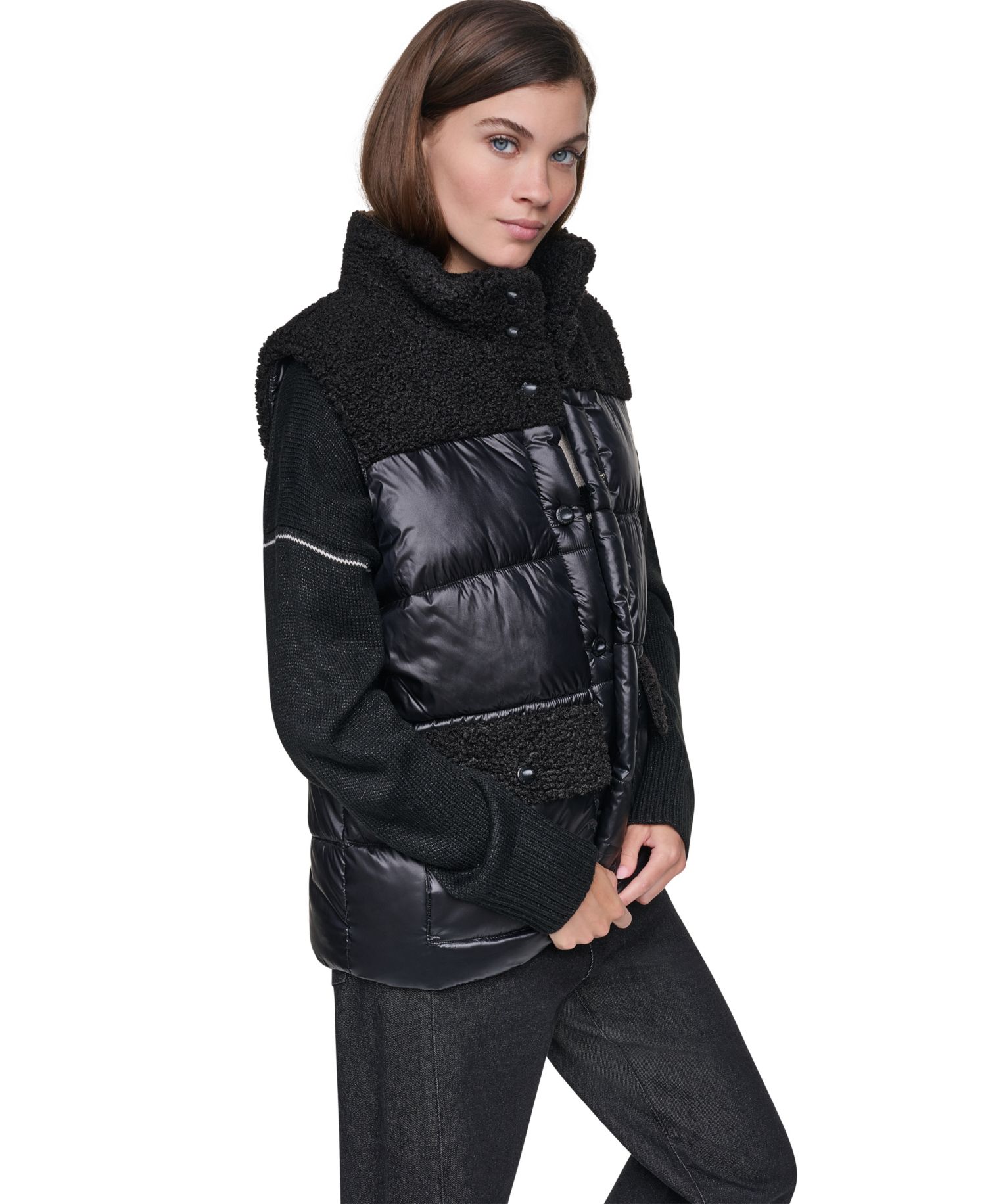 Women's Sherpa Mix Mock Neck Quilted Vest