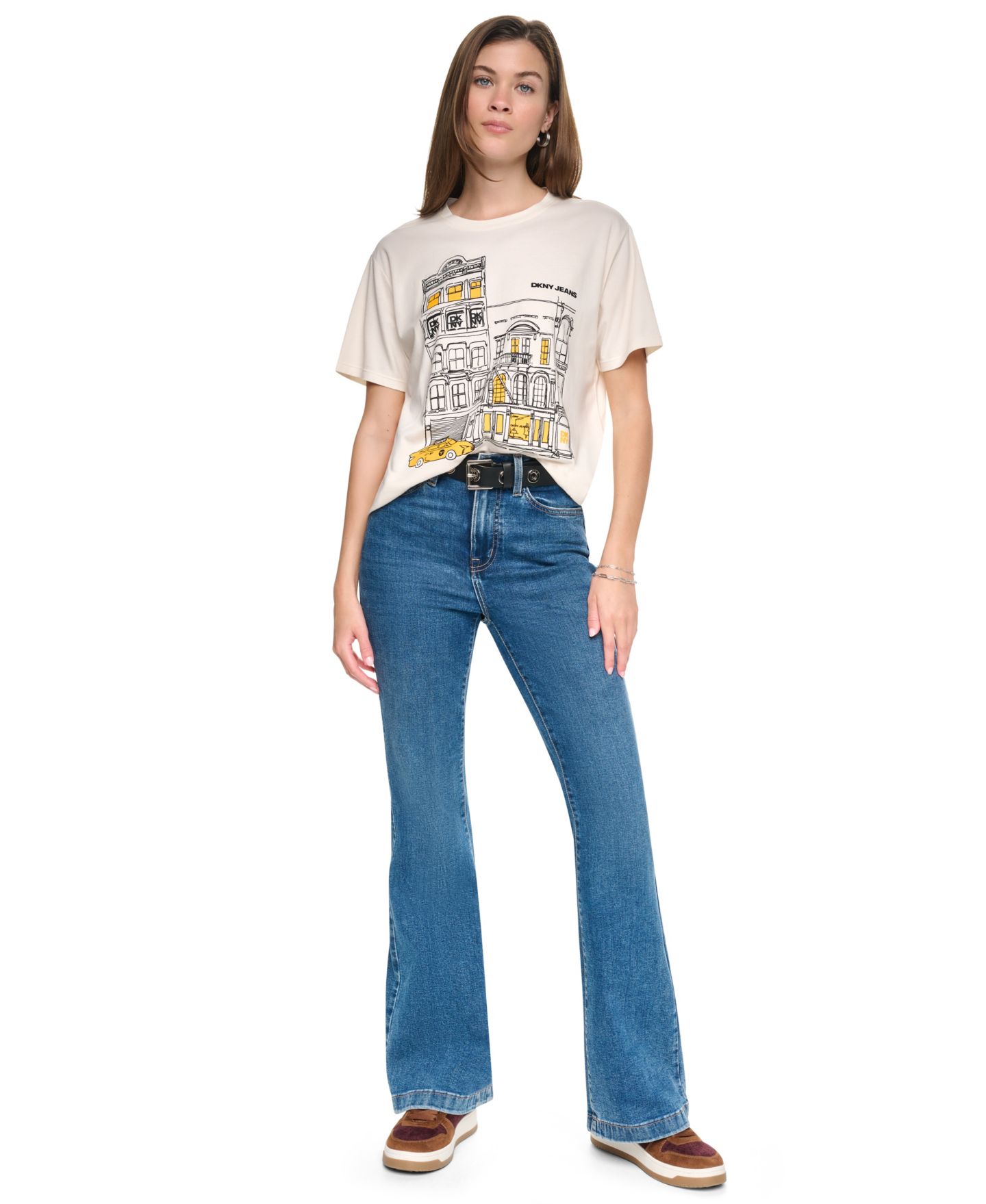 Женская футболка DKNY Jeans New York Downtown Logo Relaxed Graphic Cotton-Blend, цвет: Сливочный / Жёлтый — фото 2