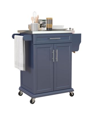 Rolling Kitchen Island on Wheels with Drawer, Spice Rack