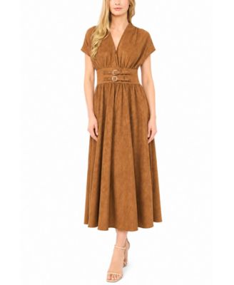 Women's The Noa Short-Sleeve V-Neck Midi Faux Suede Dress