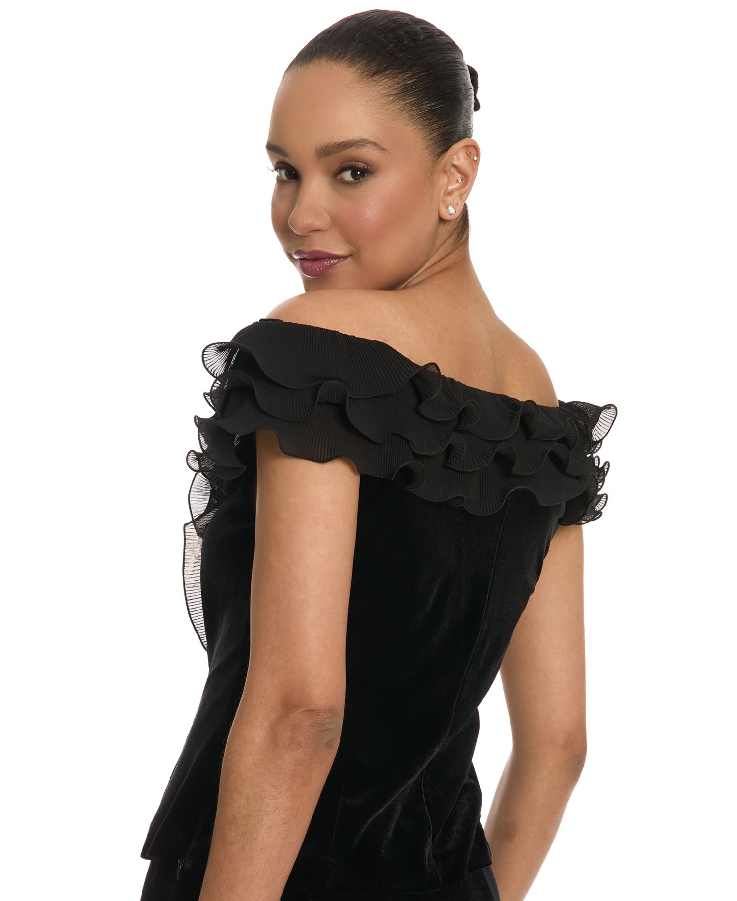 Women's Off-The-Shoulder Velvet Ruffle Blouse