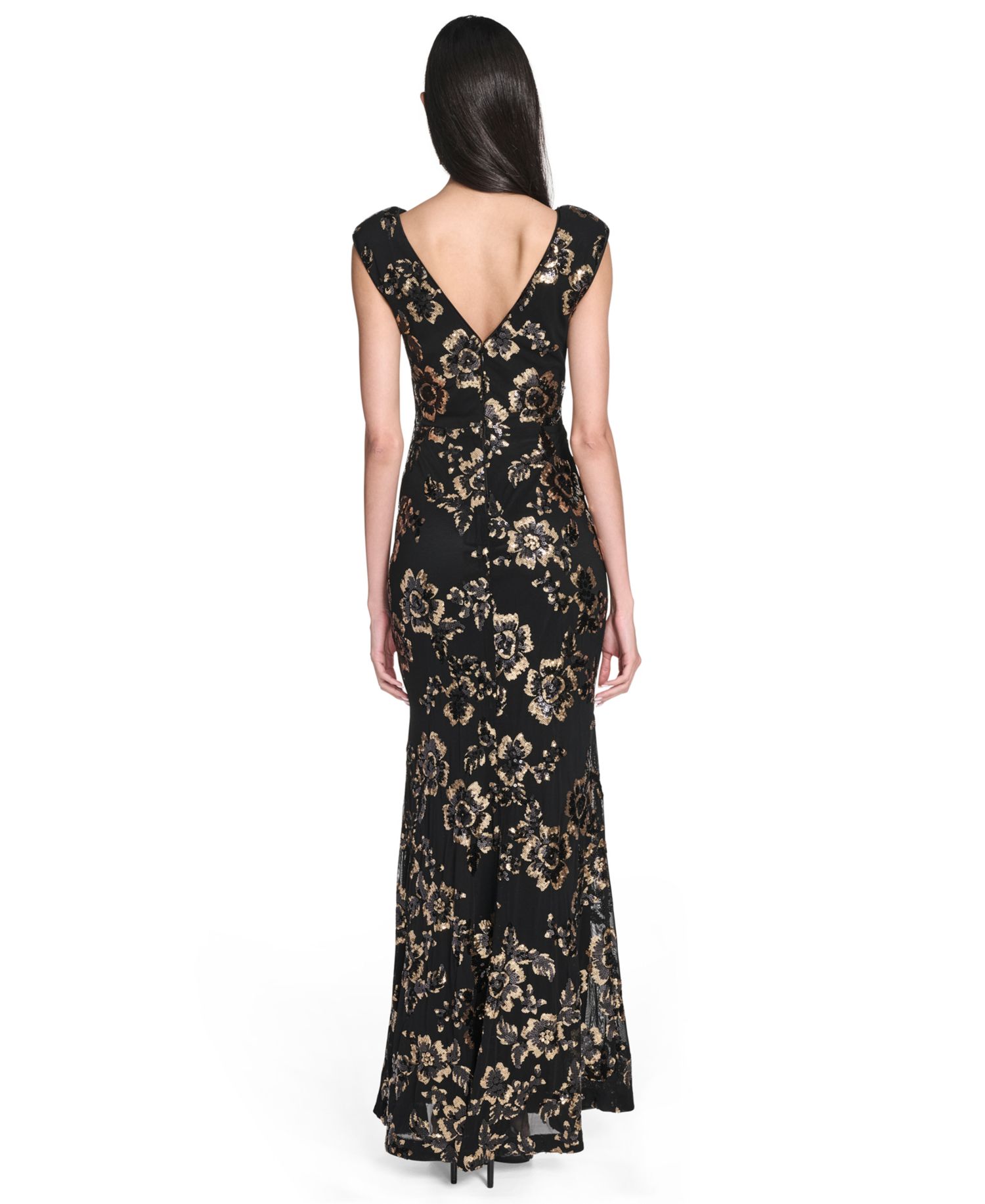 Petite Sequin Boat Neck Gown