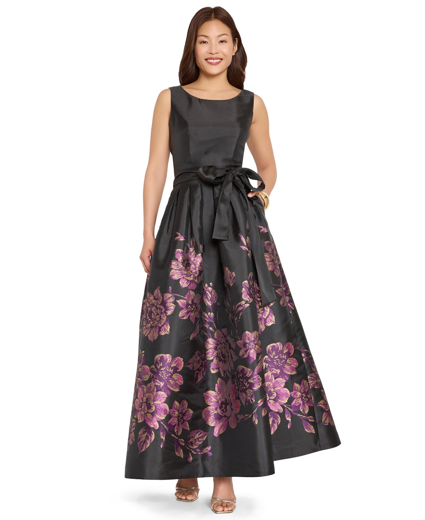 Женское платье Tahari ASL Floral Sleeveless Gown, цвет: Чёрный — фото 1