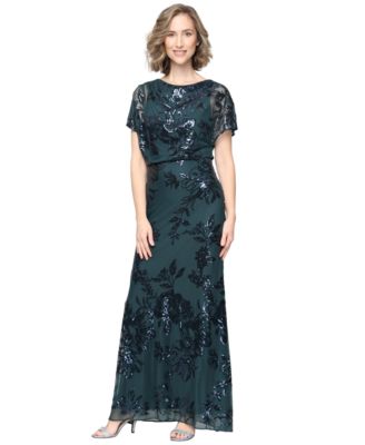 Women's Floral-Print Sequin Wedding Guest Dress