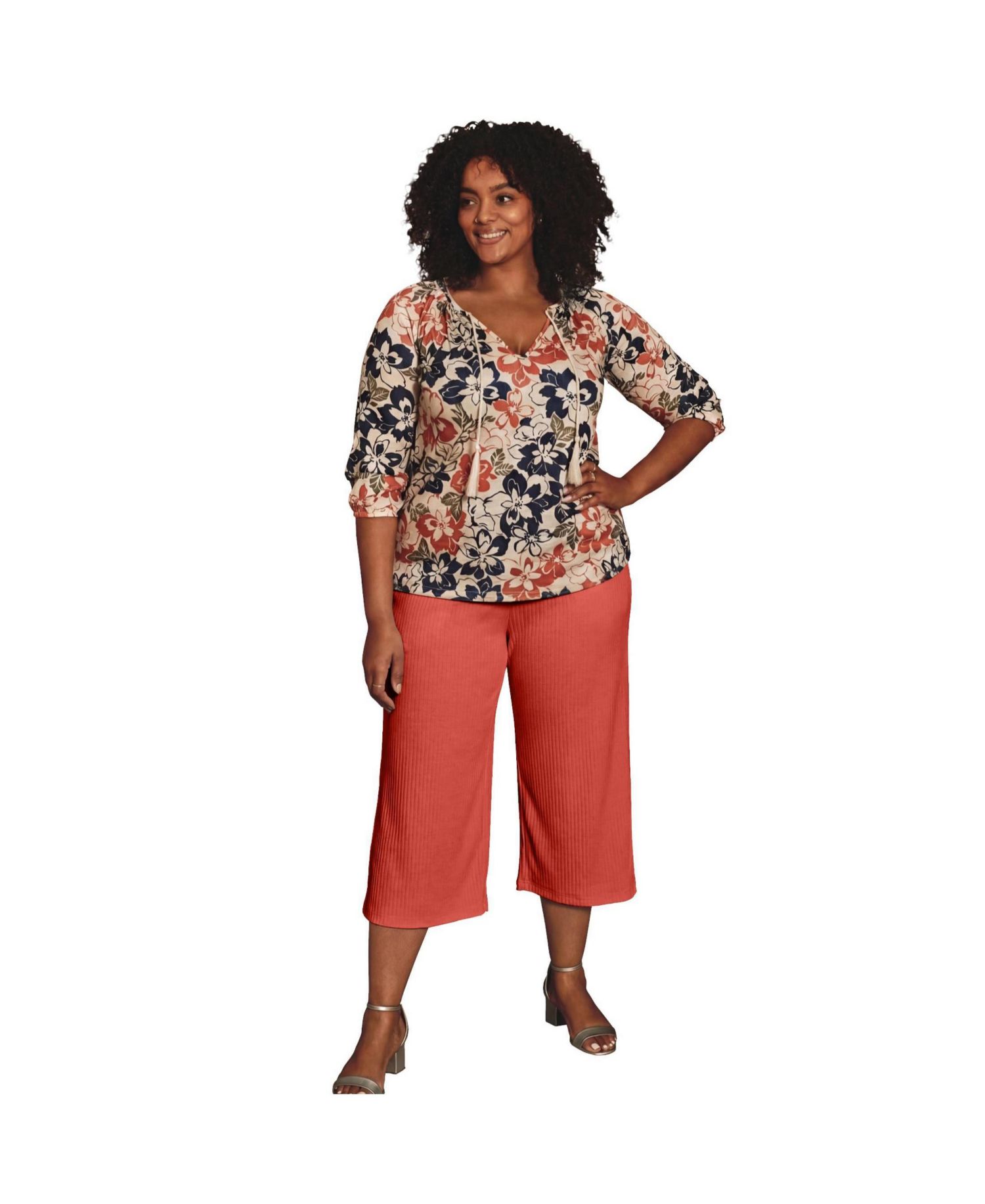 Women's Knit Gauze Smocked Wide-Leg Crop