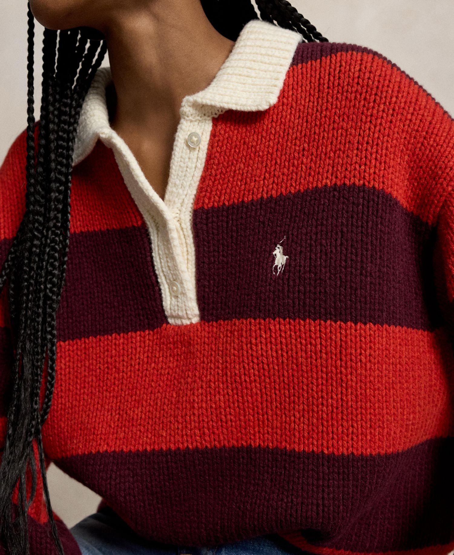 Women's Striped Wool-Blend Rugby Sweater