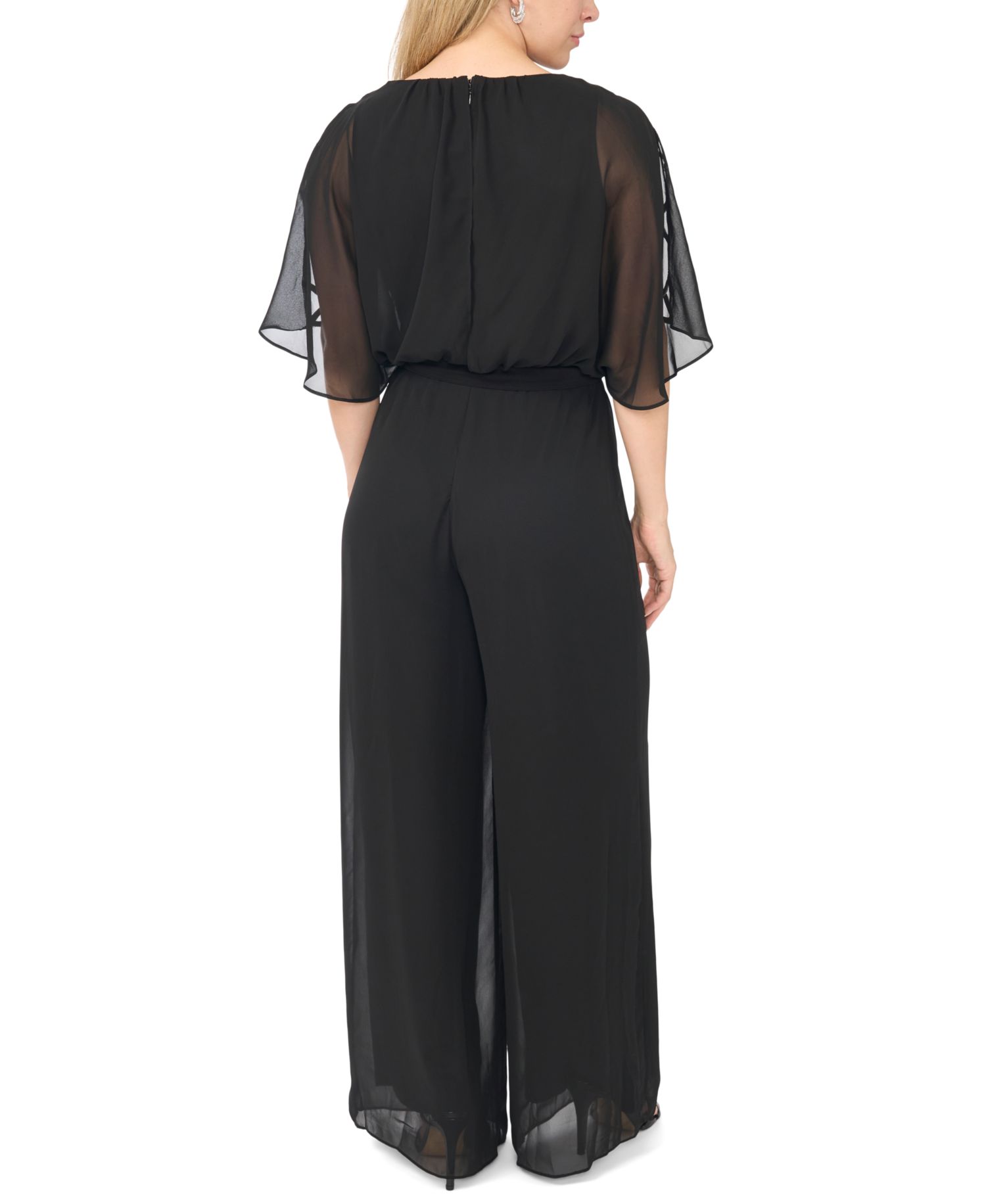 Petite Bar-Sleeve Crew Neck Jumpsuit