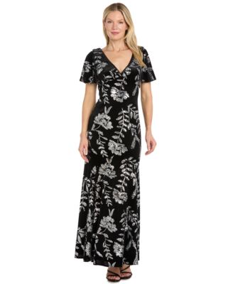 Women's Velvet Sequin-Floral Mermaid Dress