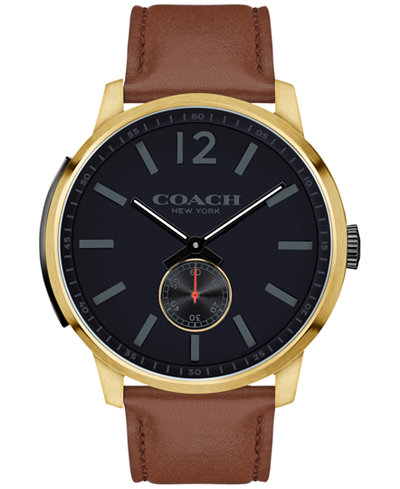 COACH Men's Bleecker Brown Leather Strap Watch 46mm 14602082