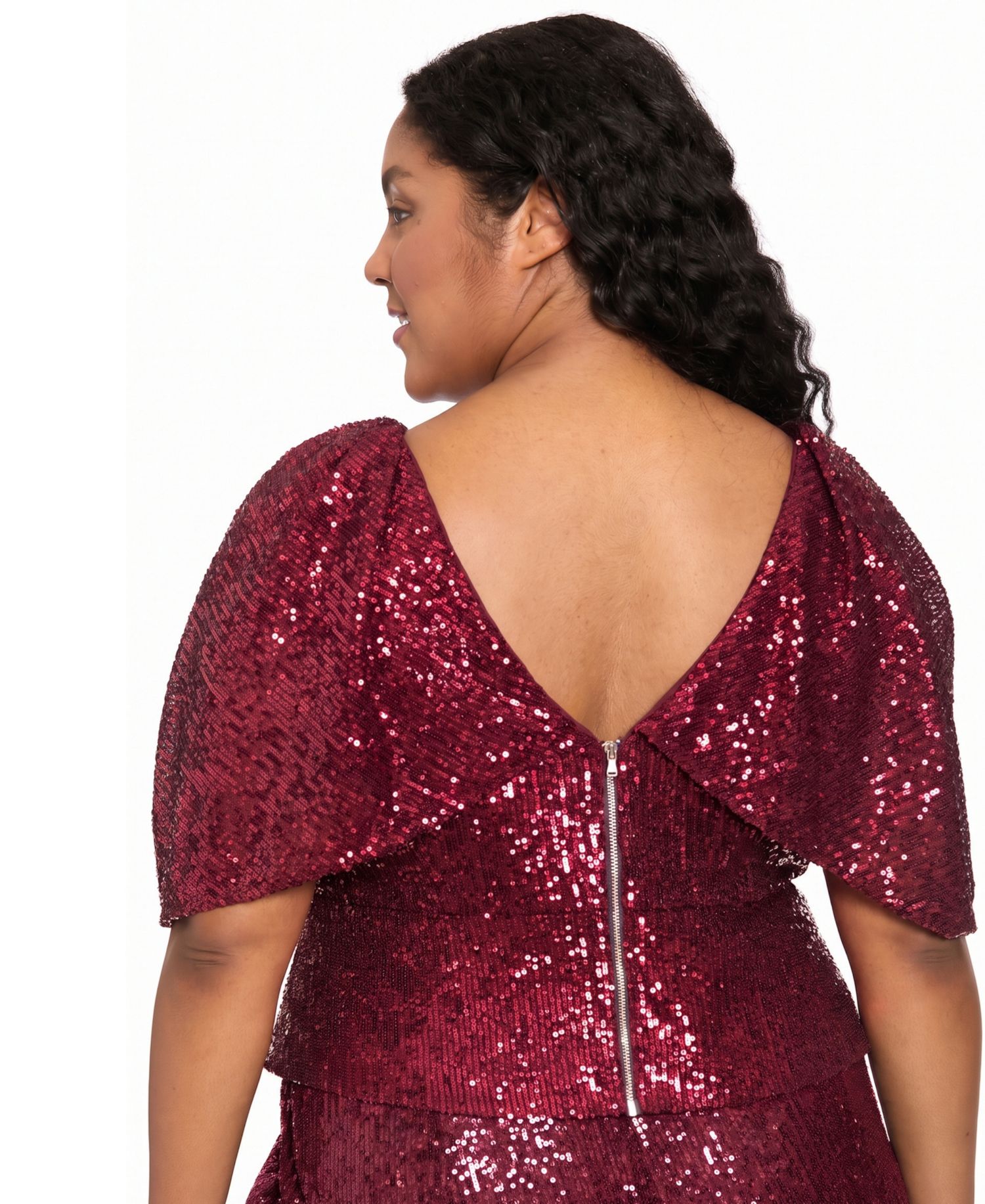 Plus Size Sequin Draped-Sleeve Top