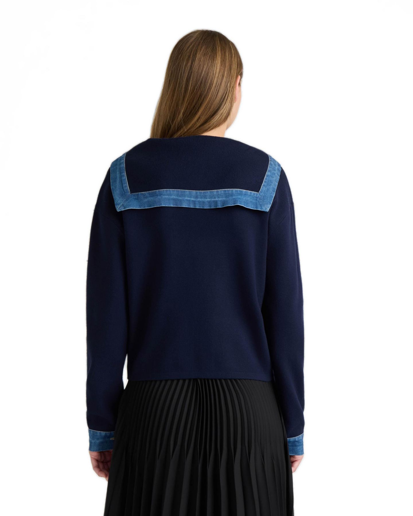 Женский кардиган NVLT Sailor Collar Denim-Detailing, цвет: Тёмно-синий — фото 6