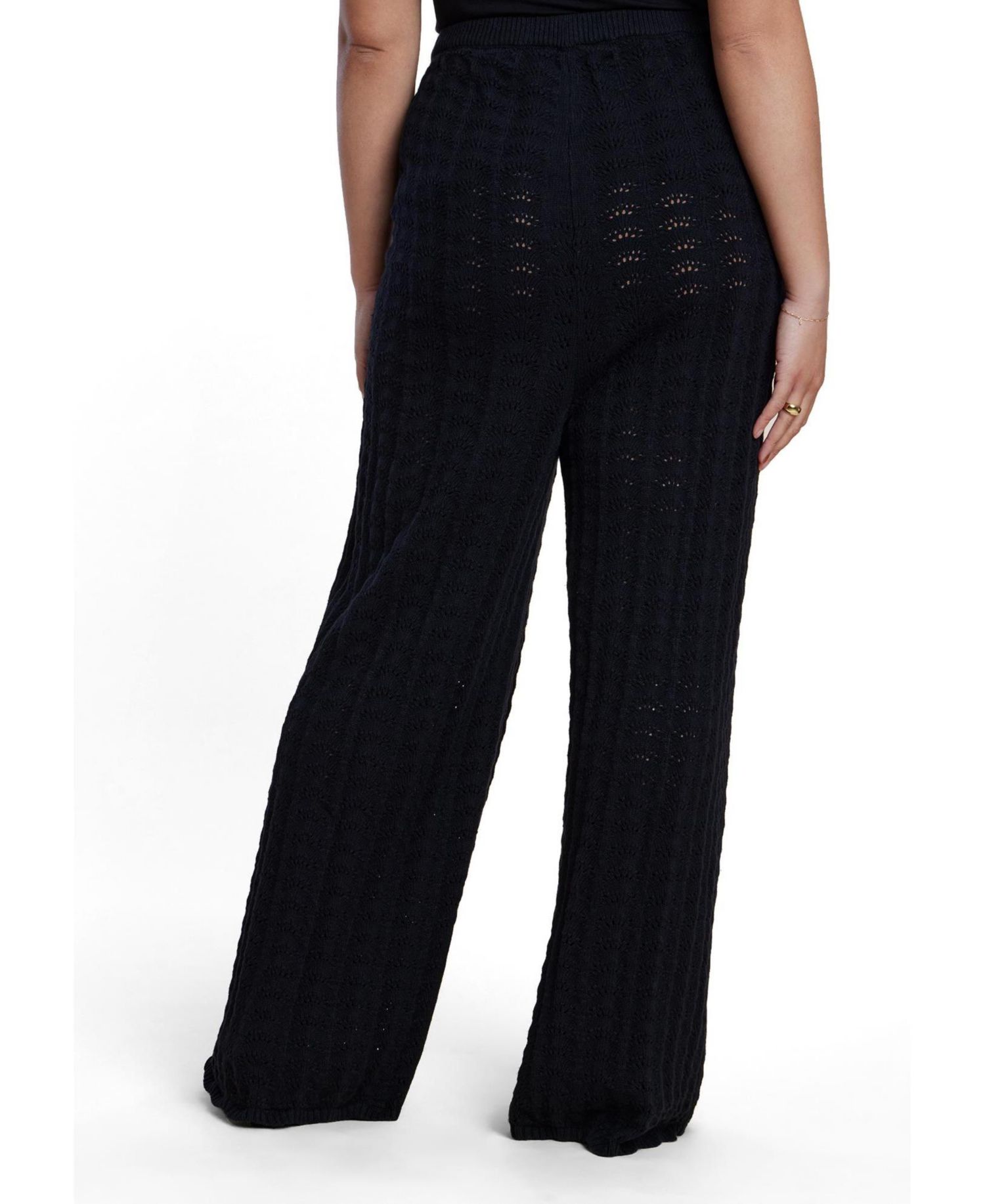 Plus Size Pointelle Stitch High-Rise Wide-Leg Pull-On Sweater Pant