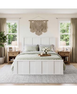 Wooden Platform Bed Frame, Solid Wood Finish with Tall Vertical Panel Headboard & Footboard, No Box Spring Needed, for Bedroom