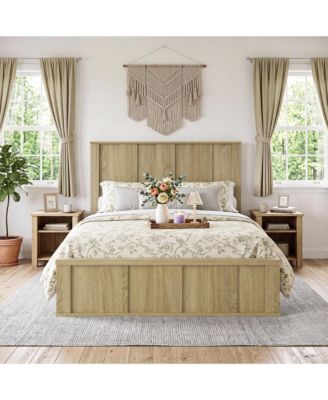 Wooden Platform Bed Frame, Solid Wood Finish with Tall Vertical Panel Headboard & Footboard, No Box Spring Needed, for Bedroom