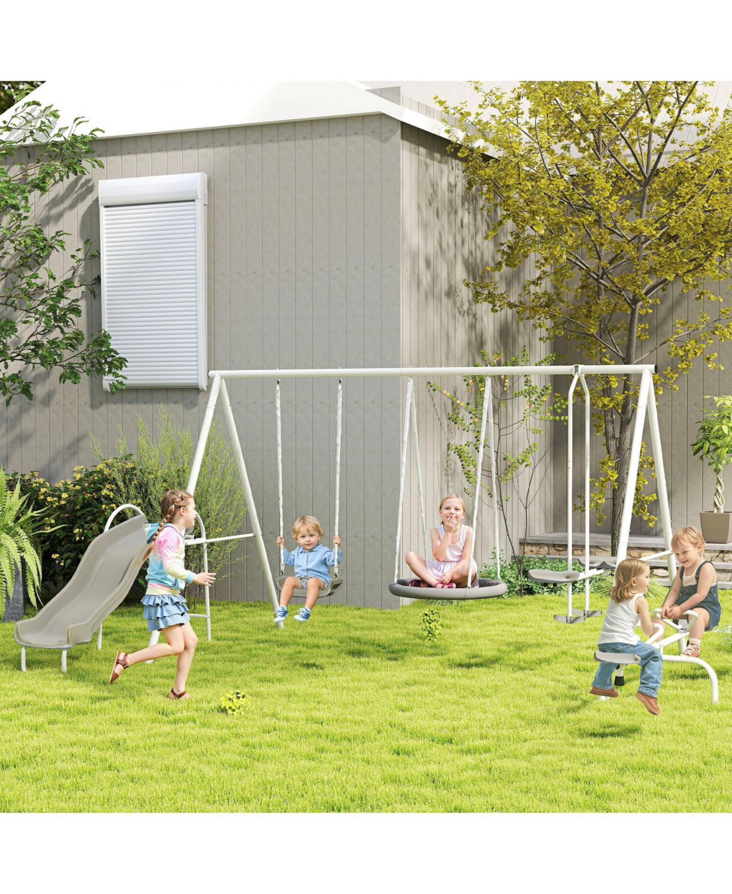 Детские игрушки Glintex 5-in-1 Kids Swing Set with Slide, Saucer Swing and Glider, цвет: Серый — фото 2