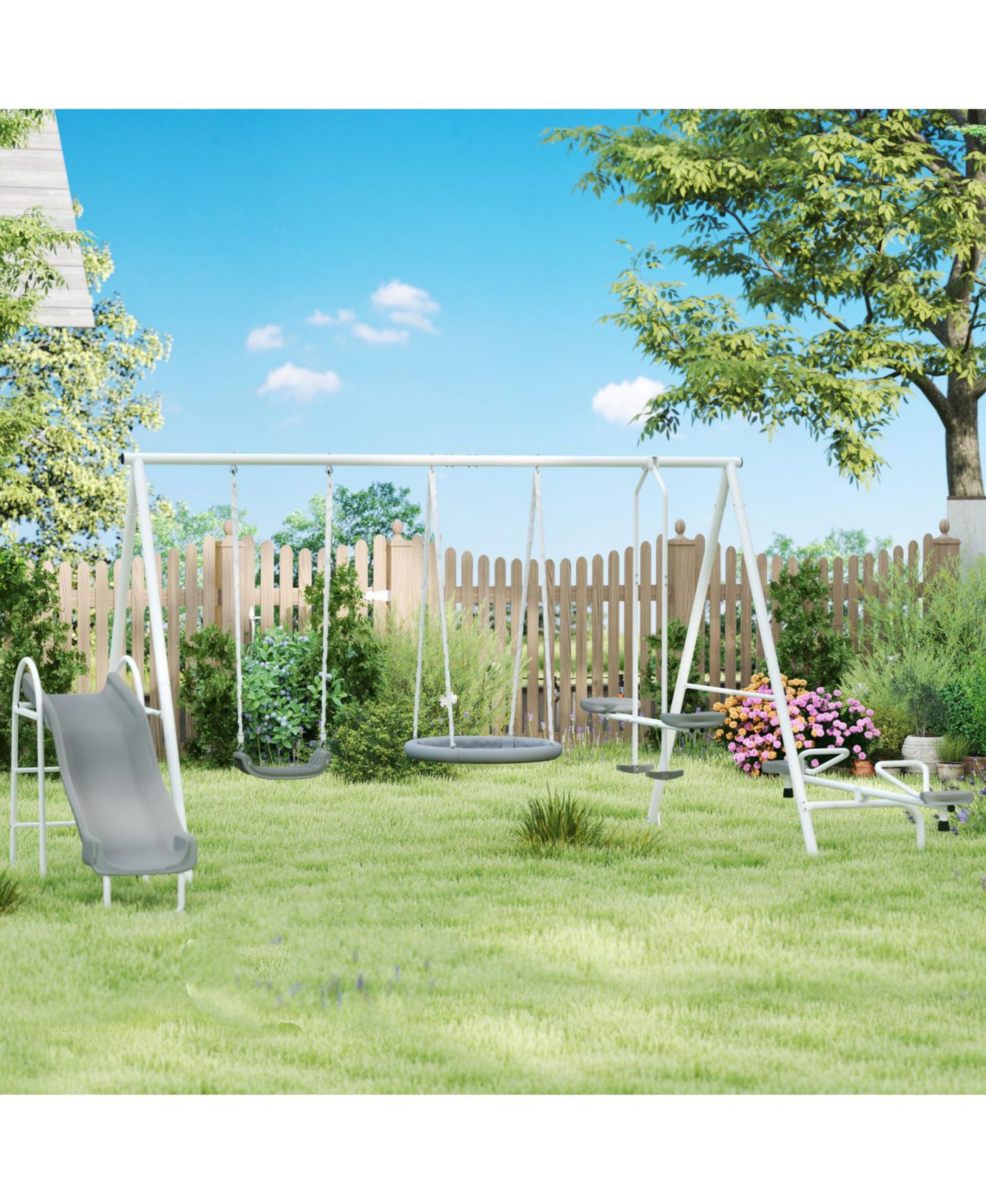 Детские игрушки Glintex 5-in-1 Kids Swing Set with Slide, Saucer Swing and Glider, цвет: Серый — фото 10