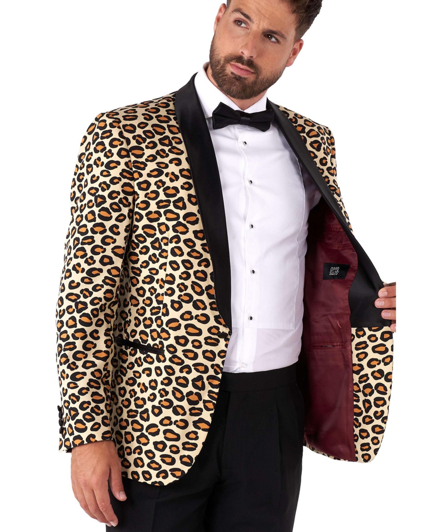 Мужские брюки OppoSuits Tuxedo - Chique Velvet Smoking Tux - Slim Fit - Including Blazer, Pants And Bow Tie, цвет: Бежевый / Коричневый с принтом — фото 5