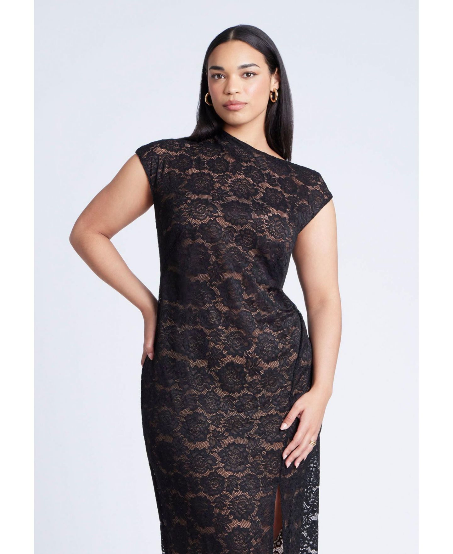 Женское платье ELOQUII Plus Size Twist Neck Lame Maxi, цвет: Чёрный оникс — фото 3
