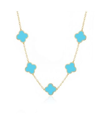 Classic Turquoise Clover Necklace 14K Gold Plated Sterling Silver