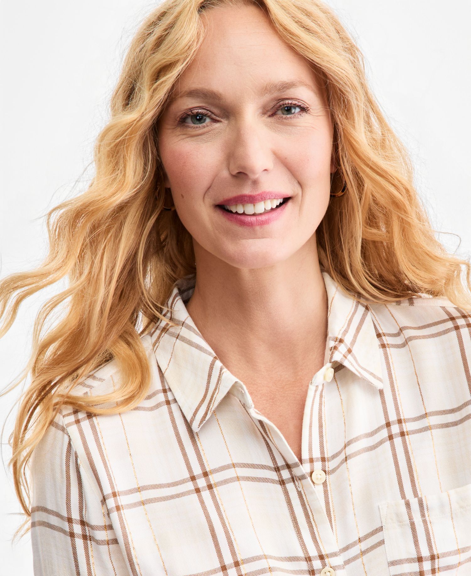 Women's Plaid Lurex Button-Up Perfect Shirt