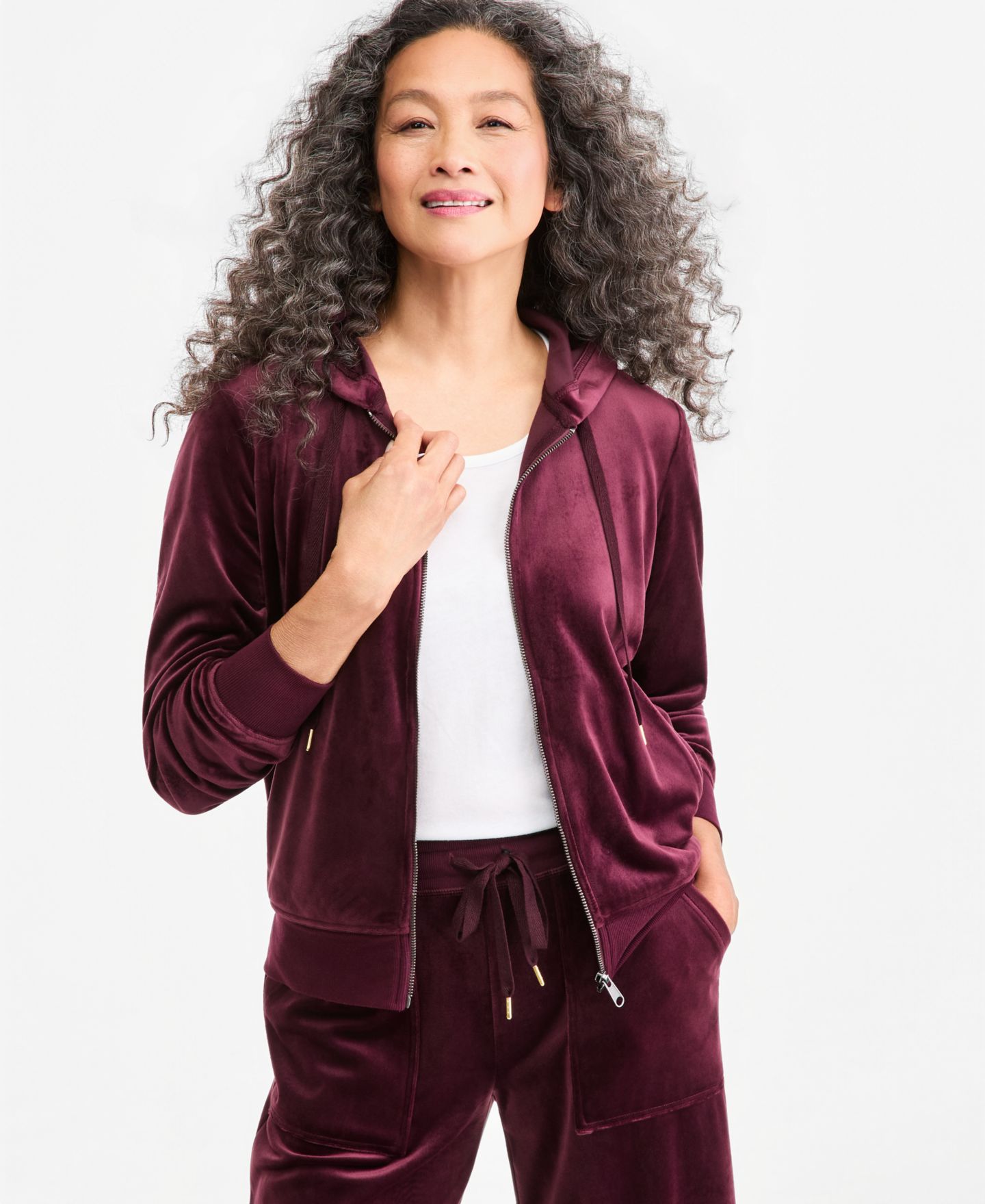 Женское худи Style & Co Velour Zip-Up, цвет: Ягодный — фото 1