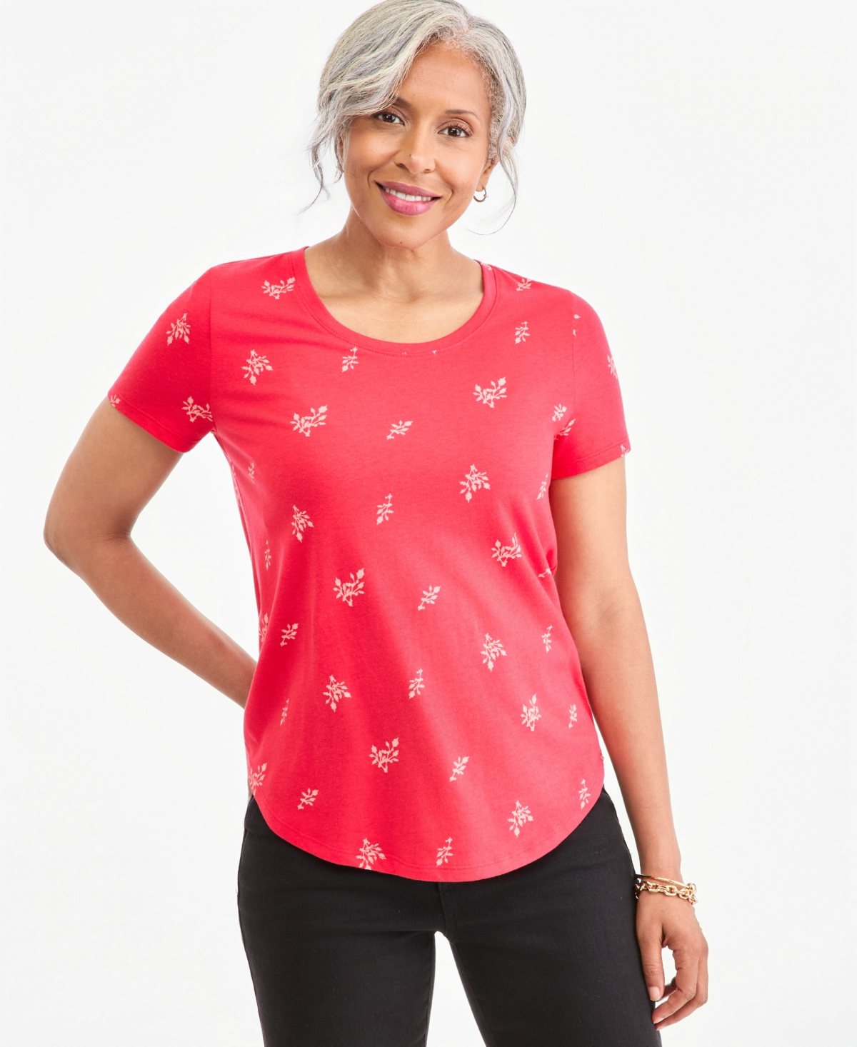 Style & Co Women's Holiday Graphic Short-Sleeve Crewneck Tee, Macy's Exclusive - Lollipop