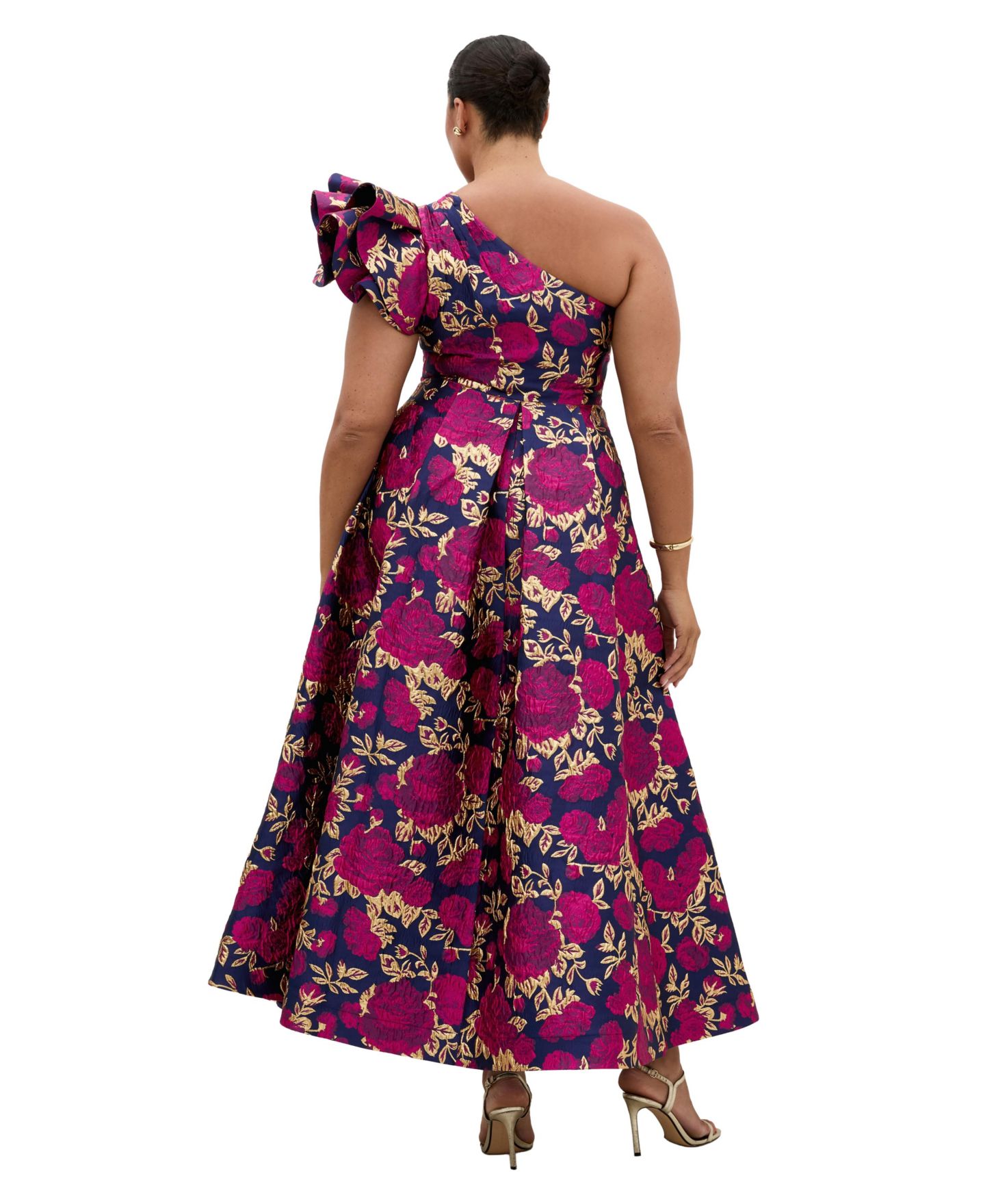 Женское платье CITY CHIC Plus Size Grand Gala One-Shoulder Jacquard Maxi, цвет: Тёмно-синий — фото 2