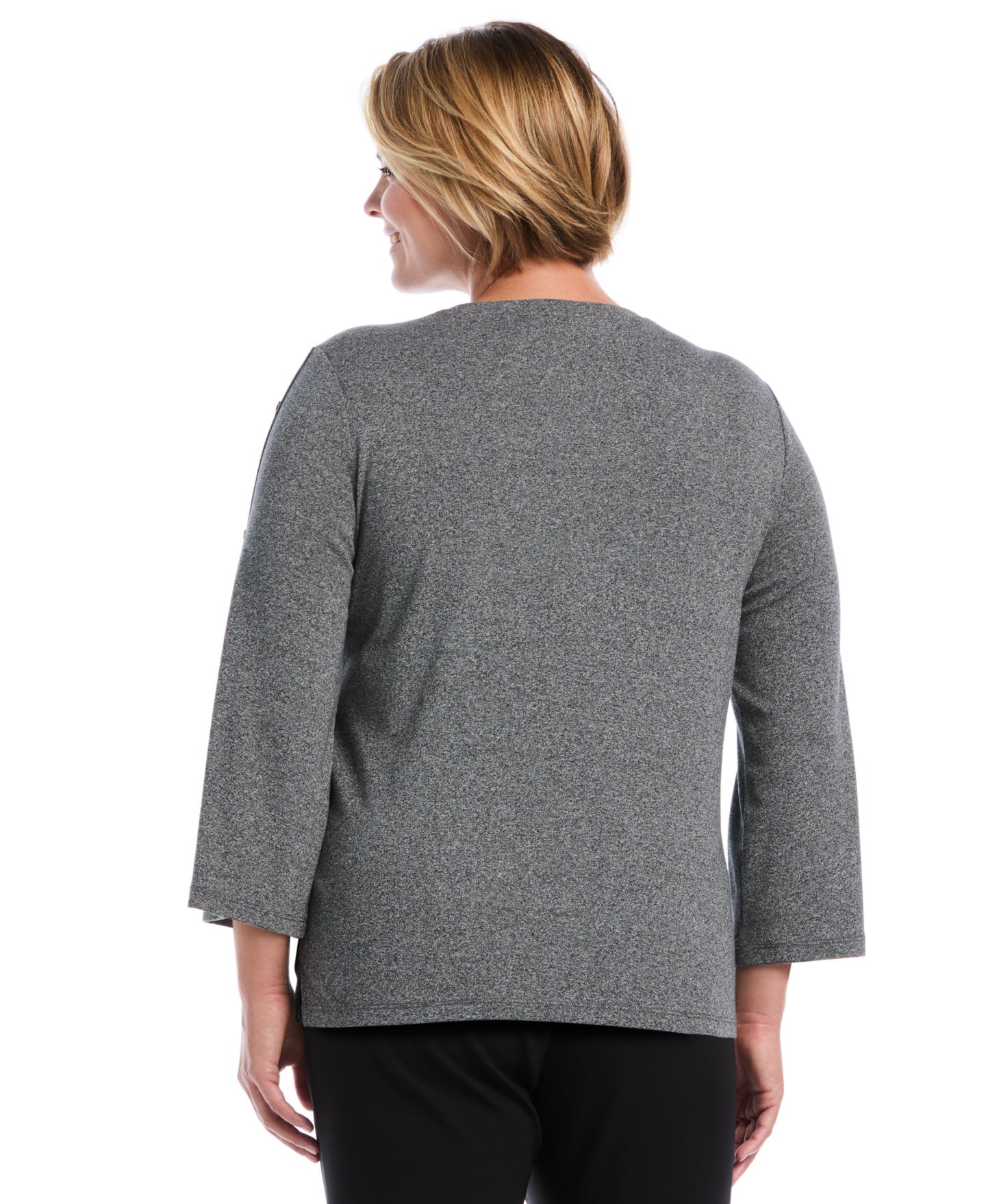 Женская блузка Rafaella Plus Size Stud-Trim Rib-Knit Long-Sleeve, цвет: Молочный — фото 5