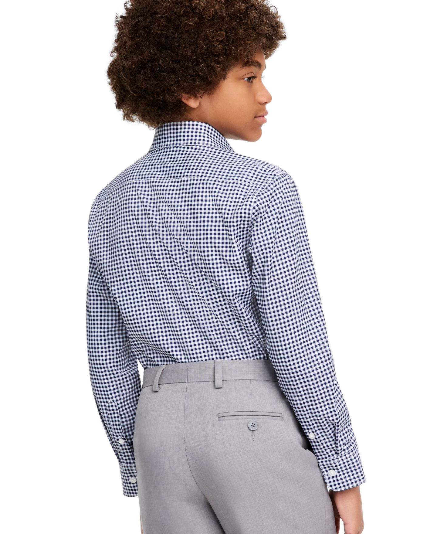 Рубашка Michael Kors Gingham Long Sleeve Spread Collar Shirt для мальчиков, цвет: Белый / Тёмно-синий — фото 3