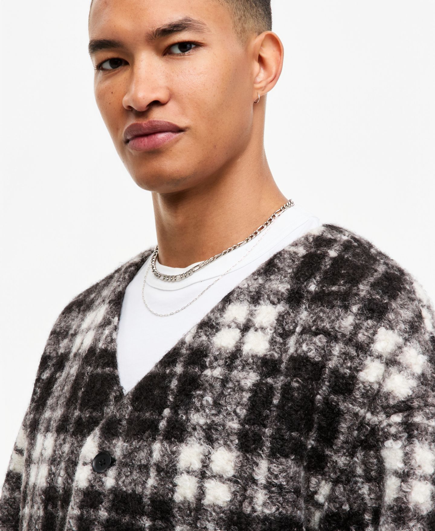 Мужской кардиган Mode of One Knit Plaid V-Neck, цвет: Глубокий чёрный — фото 3