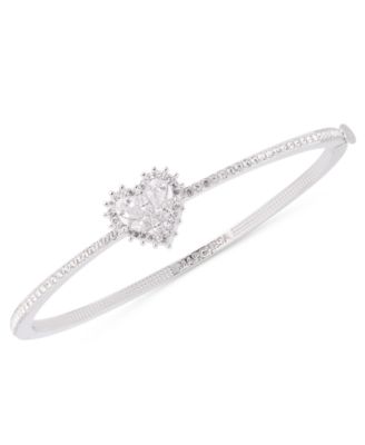 Silver-Tone Crystal and Cubic Zirconia Heart Bangle Bracelet
