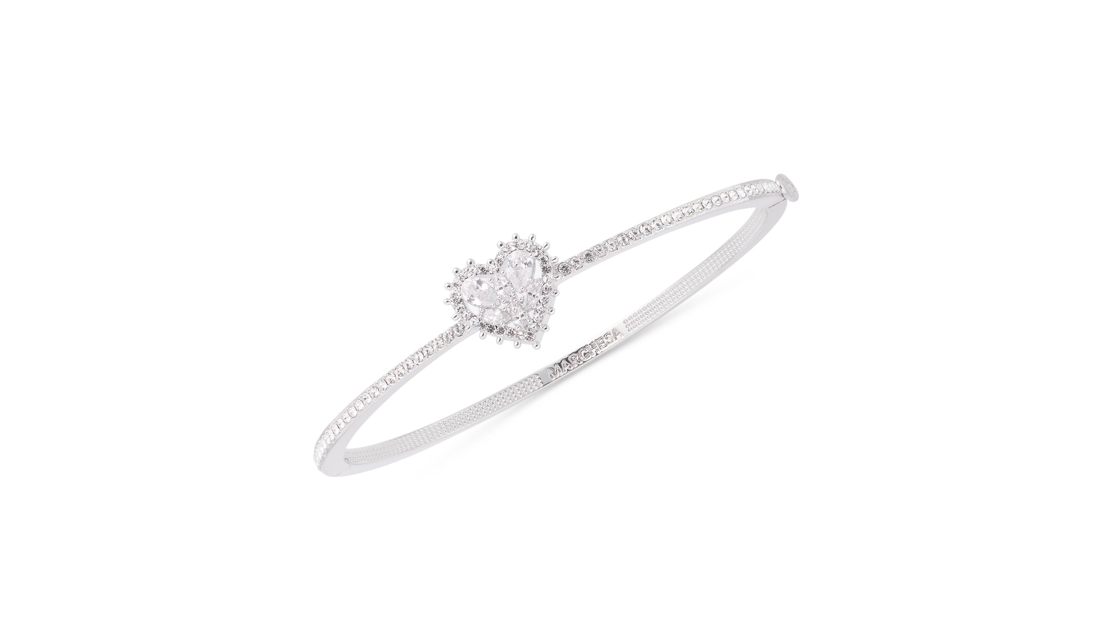 Marchesa Silver-Tone Crystal and Cubic Zirconia Heart Bangle Bracelet