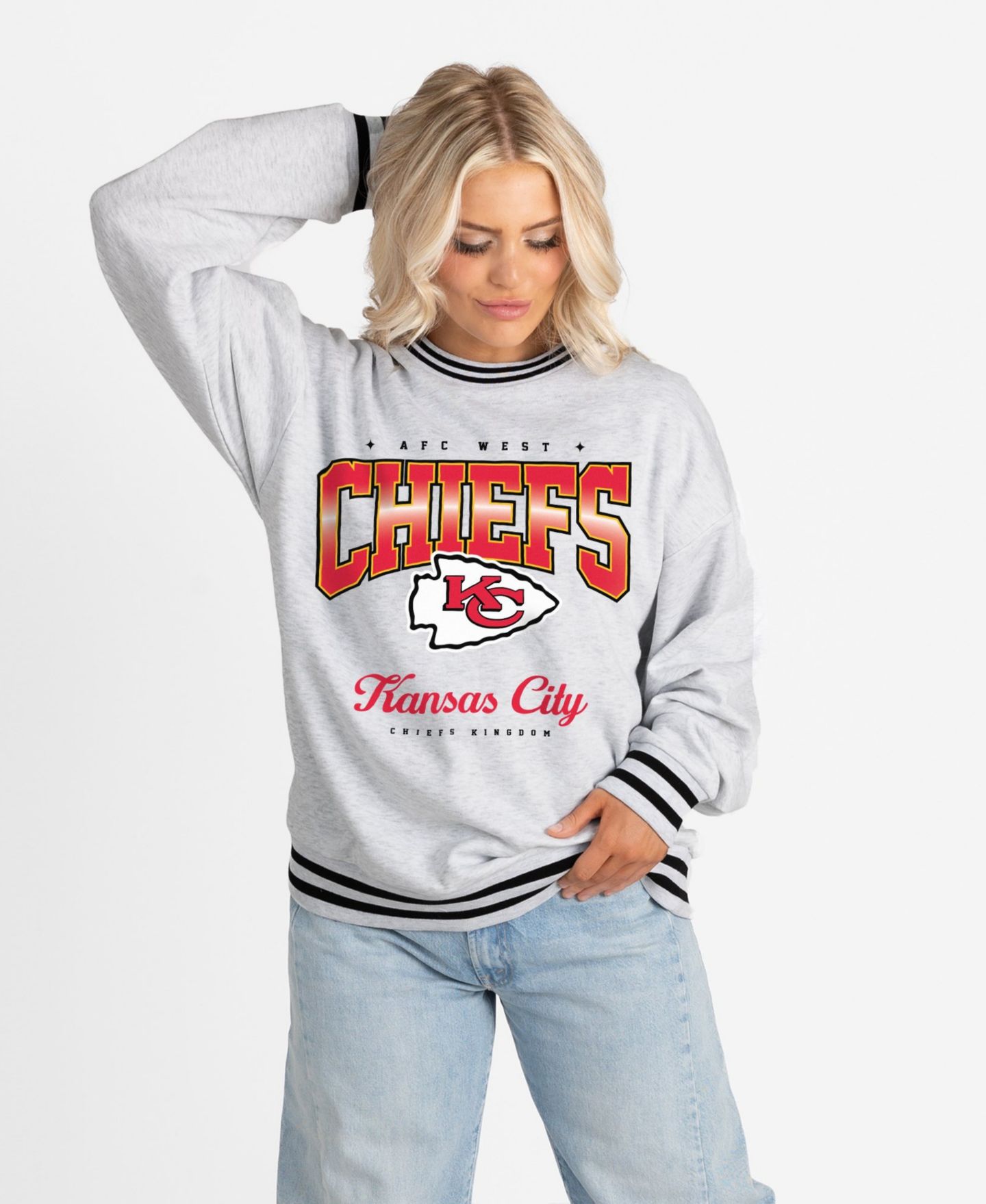 Женская толстовка Gameday Couture Kansas City Chiefs Gridiron Drive Ringer Stripe Oversized Crewneck — фото 4
