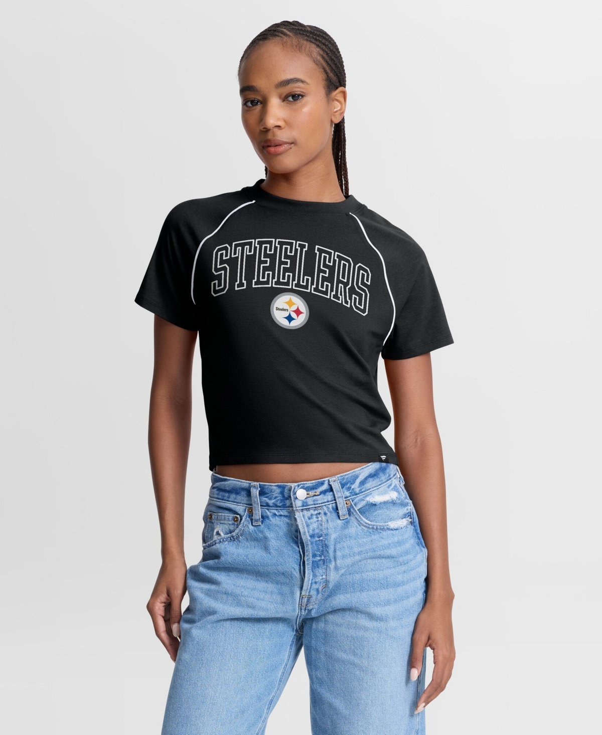 Women's Fanatics Black Pittsburgh Steelers Offensive Scheme Raglan Tri-Blend Cropped Top
