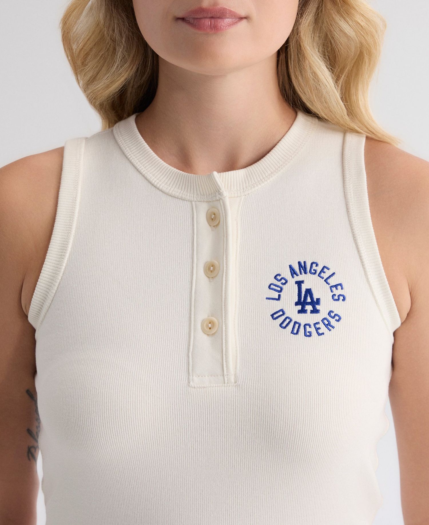 Women's Los Angeles Dodgers Iconic Ribbed-Knit Cropped Tank Top