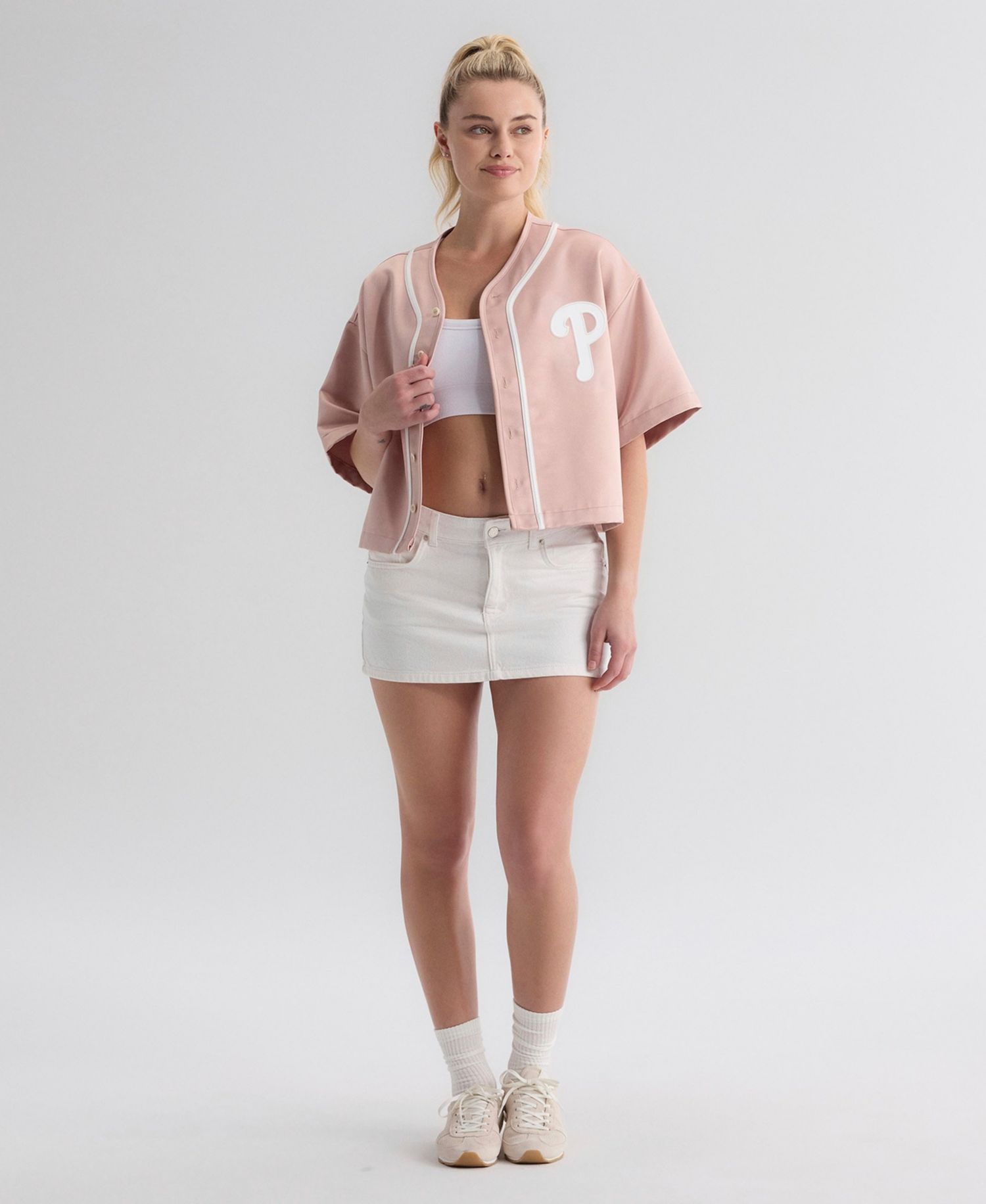 Women's Iconic Cropped Button-Front Baseball Top