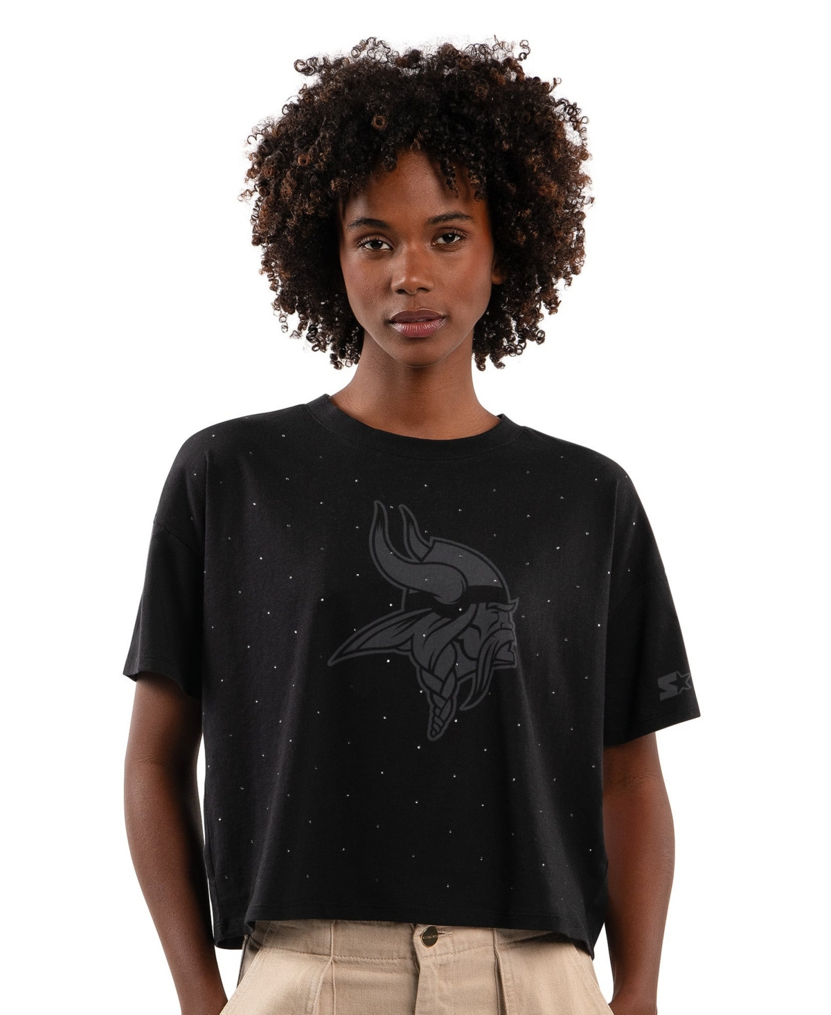 Starter Women's Minnesota Vikings Rhinestone Cropped T-Shirt