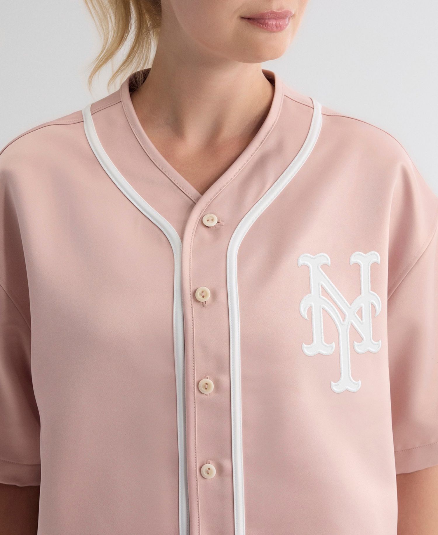 Women's New York Mets Boxy Cropped Satin Baseball Top