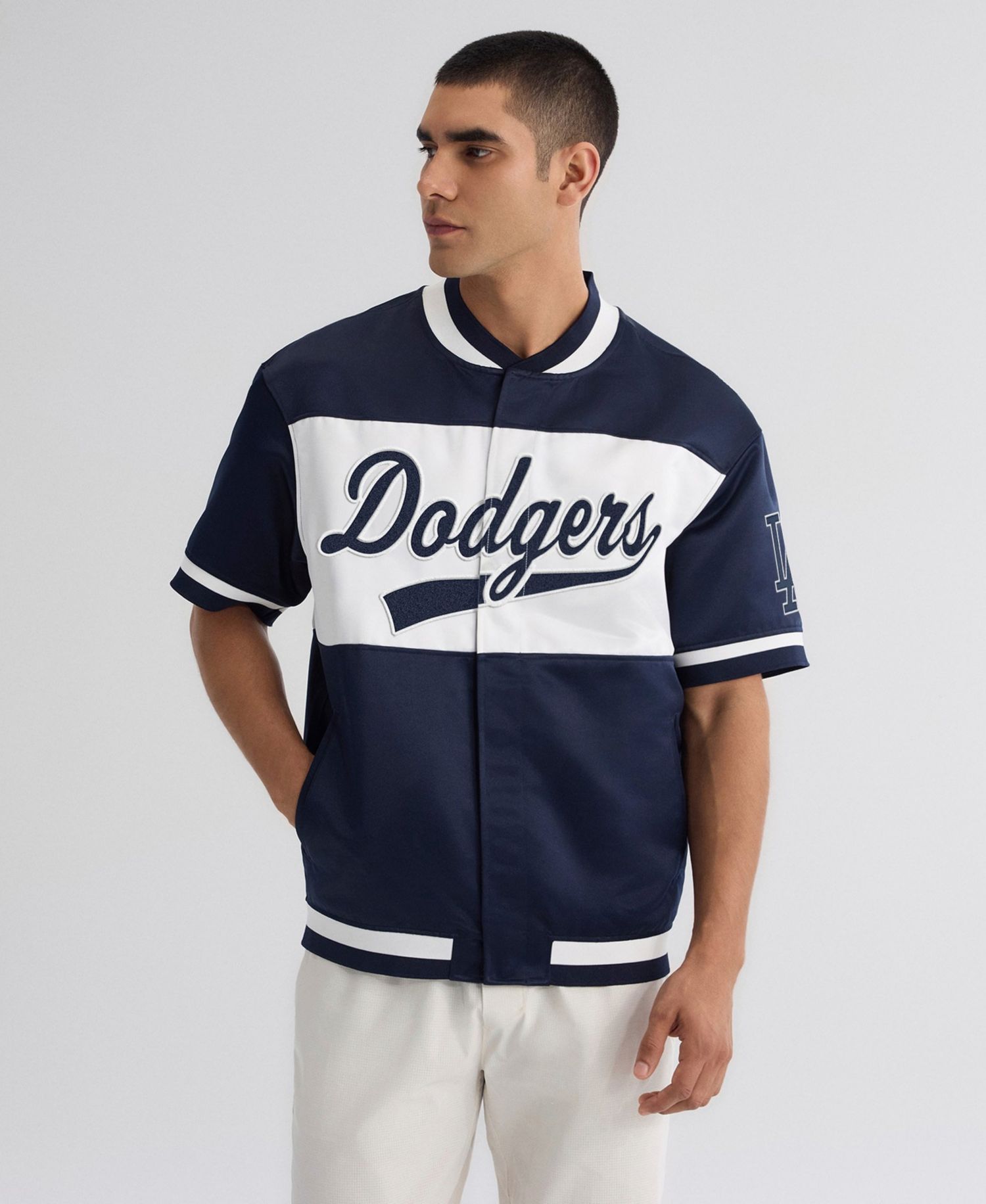 Men's Los Angeles Dodgers Iconic Satin Short-Sleeve Jacket