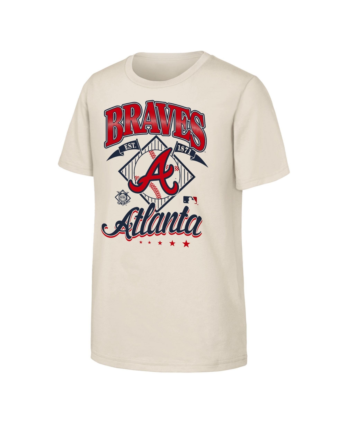 Outerstuff Boys' And Girls' Atlanta Braves Triple Hit Short-sleeve Crewneck T-shirt In Natural
