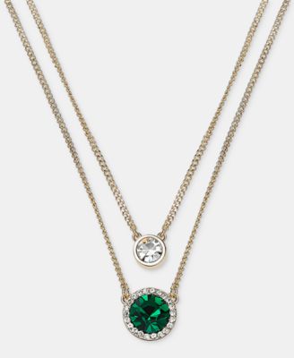 Glass Crystal Layered Necklace, 16"/17"