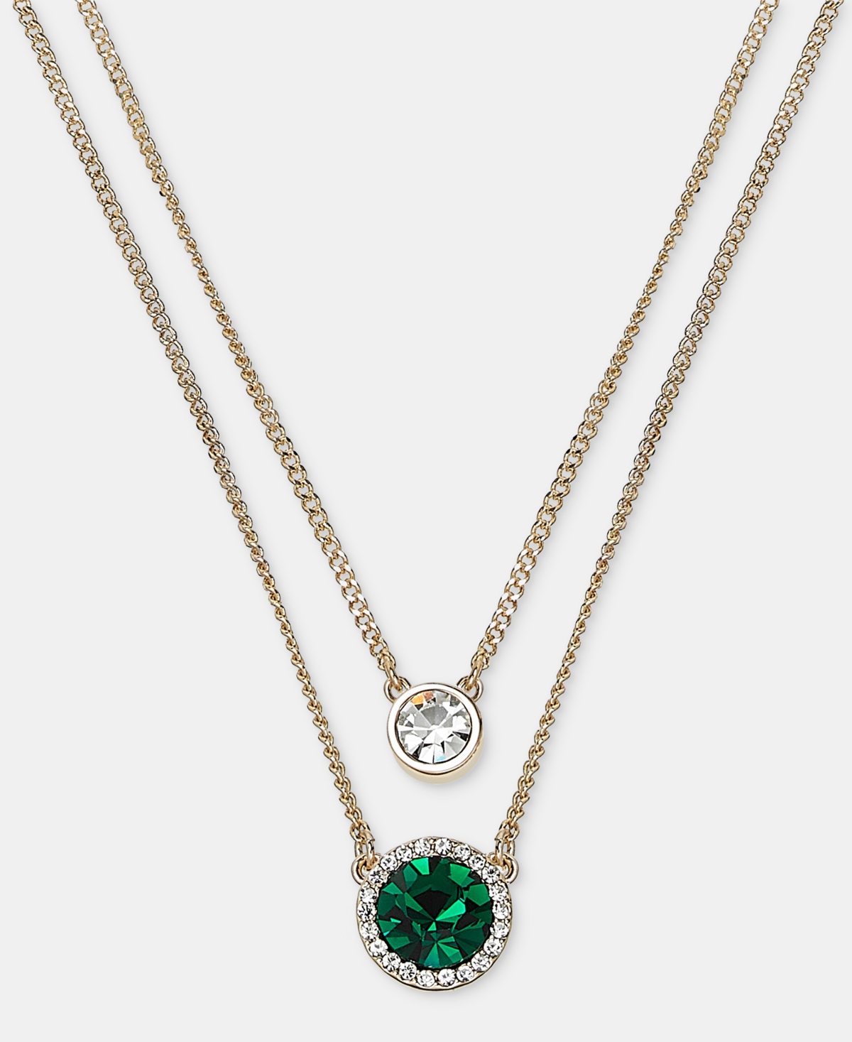 Dkny Glass Crystal Layered Necklace, 16"/17" - Green